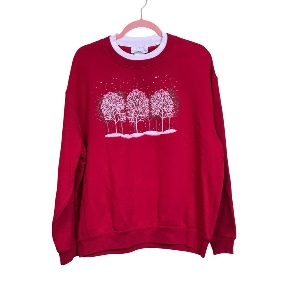 Country Store Christmas Double Collar Grandma XXL Sweatshirt Tree 80s VTG Granny